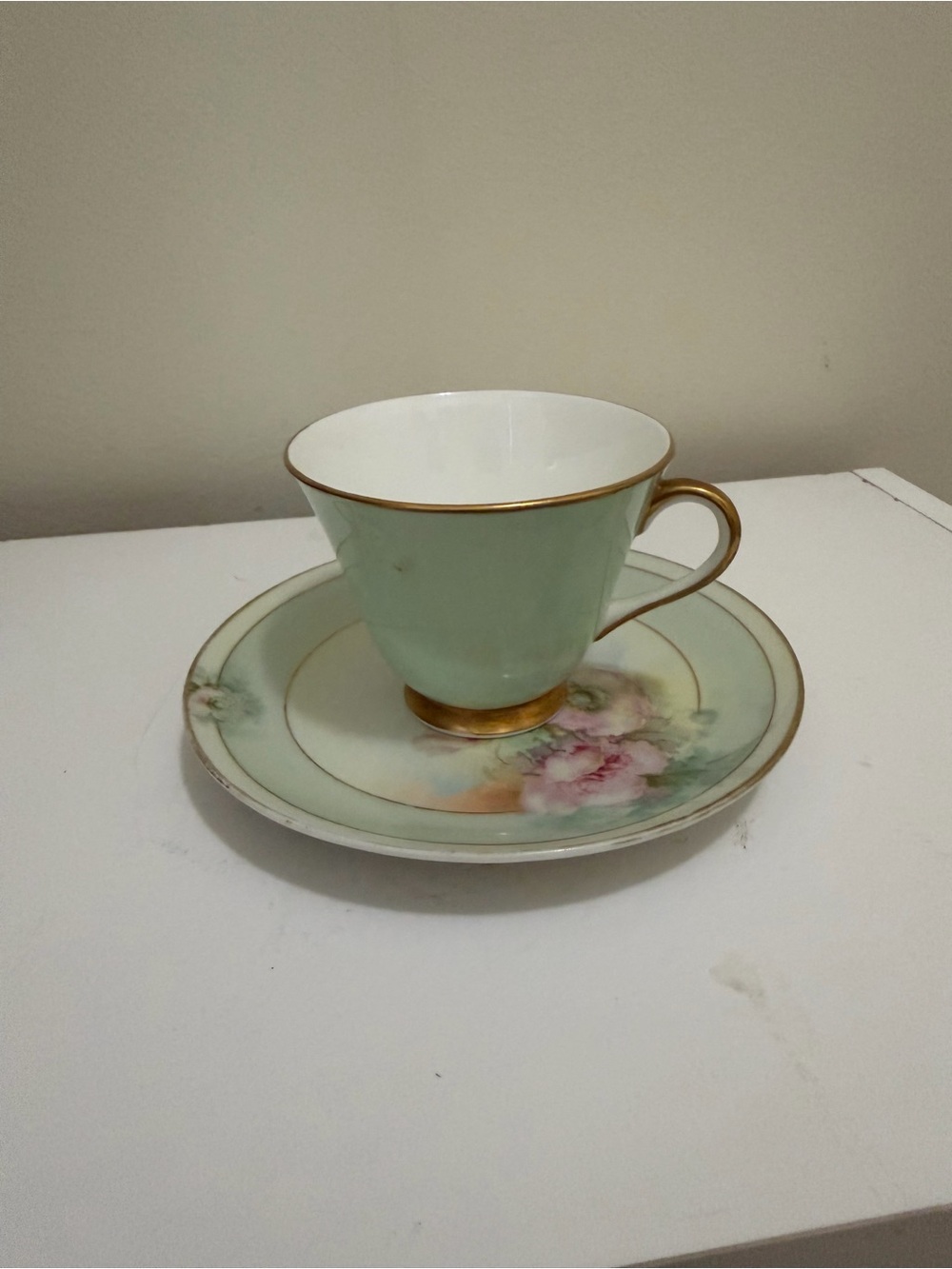 Antique Royal Doulton & Prussia Cup Saucer Floral Gold Trim Longton England